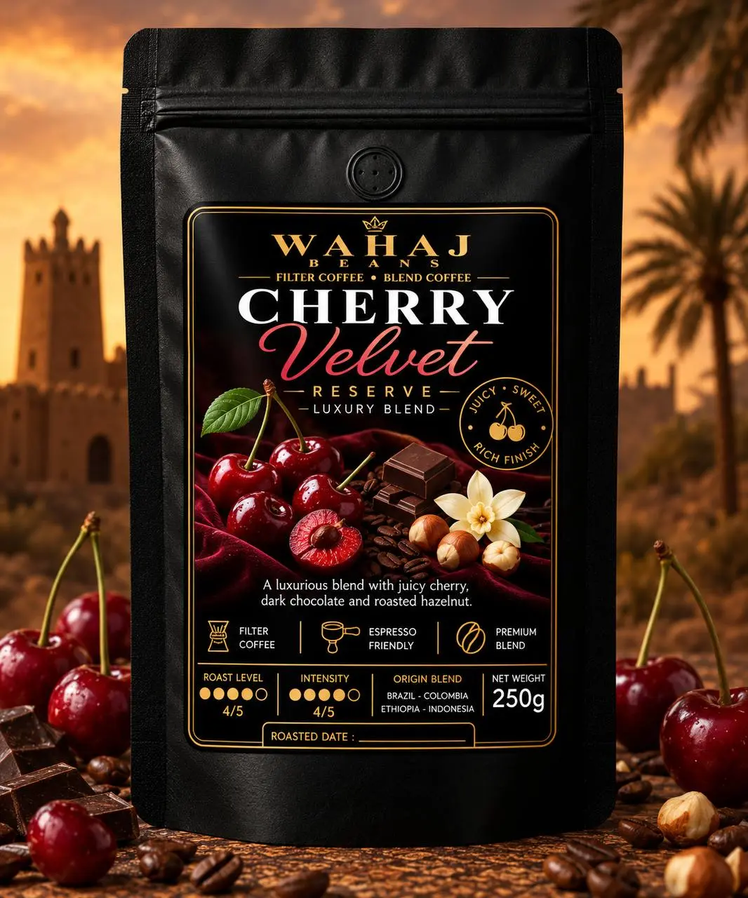 Al Wahaj Beans Cherry Velvet 250g flavored coffee bag