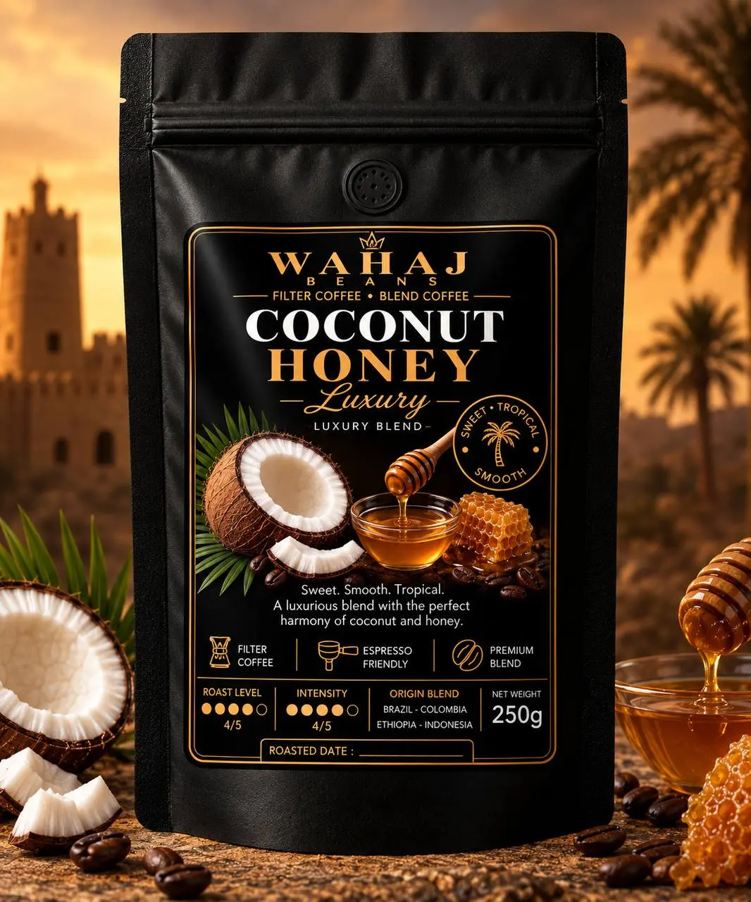 Al Wahaj Beans Coconut Honey 250g flavored coffee bag