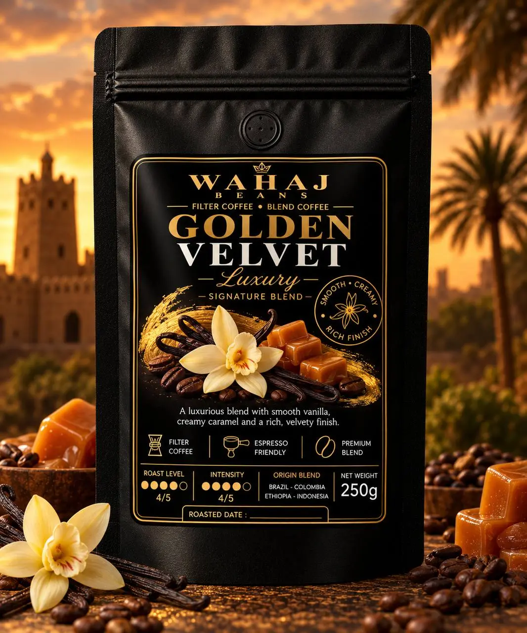 Al Wahaj Beans Golden Velvet 250g flavored coffee bag