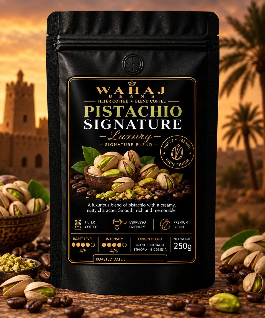 Al Wahaj Beans Pistachio Signature 250g flavored coffee bag