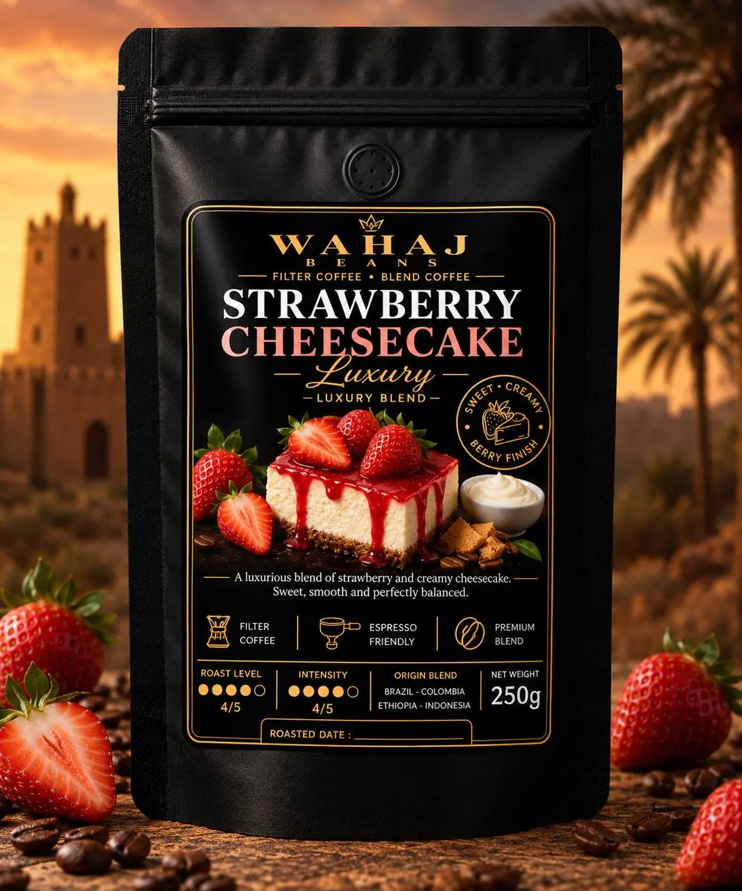 Al Wahaj Beans Strawberry Cheesecake 250g flavored coffee bag